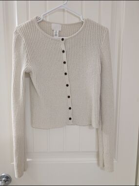 H&M Cream Ribbed Button-Front Cardigan